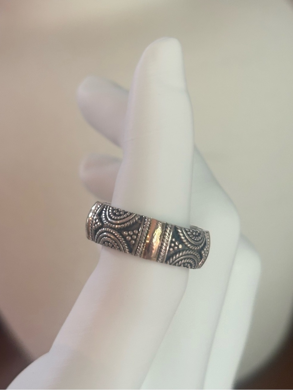 UARTI BA Bali 925 Sterling Silver 18K Yellow Gold Scroll Band Ring Size 6.75 8g - Picture 8 of 9
